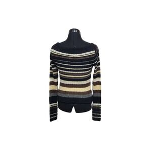 Free People‎ Striped Off The Shoulder Sweater Black Brown Cream Size Small